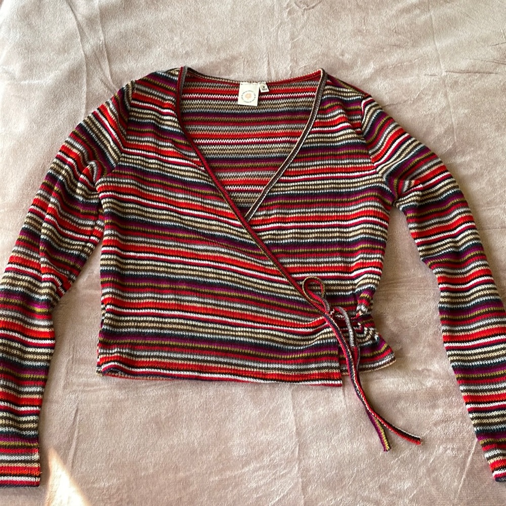 Light Ballet-Wrap Striped Sweater